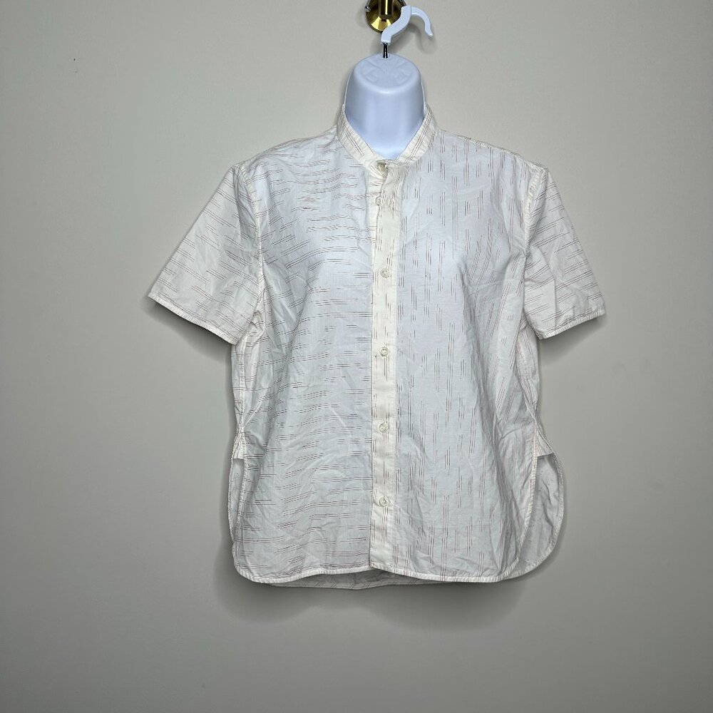Billy Reid White Short Sleeve Button Front Shirt Embroidered Women's Small